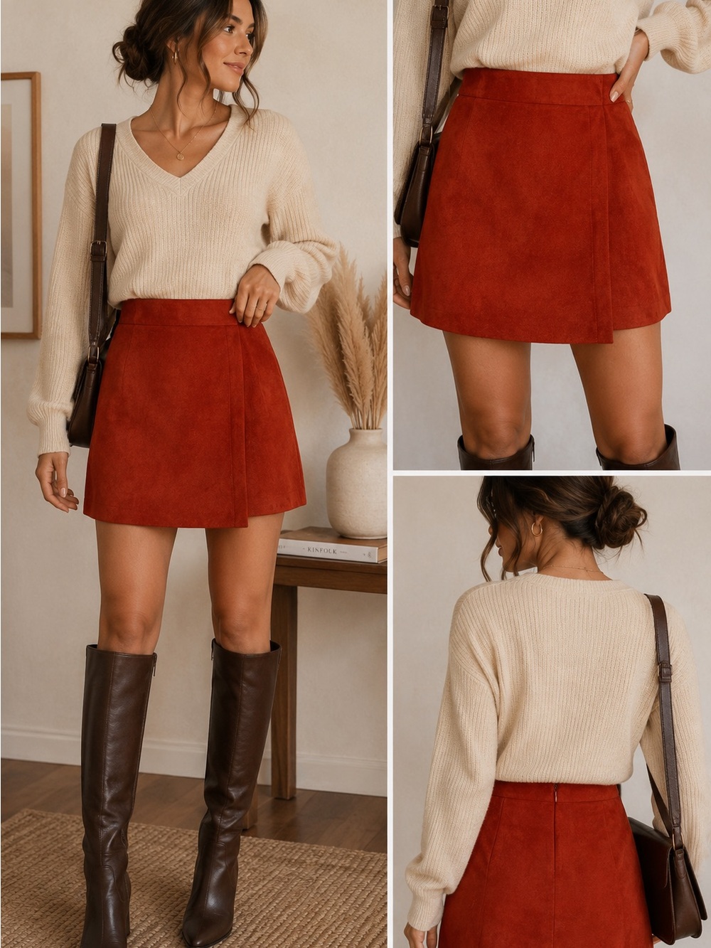 Gianni Bini Burnt Orange Faux Suede A-Line Mini Skirt